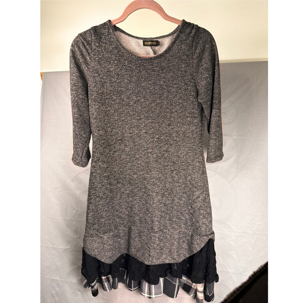 Reborn Lagenlook Heathered Gray Black Layered Asymmetric Tunic Top Dress Large